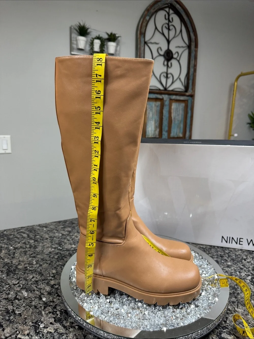 Nine West Verve3 Tall Platform Over-the-Knee Boots in Tan EUC 9